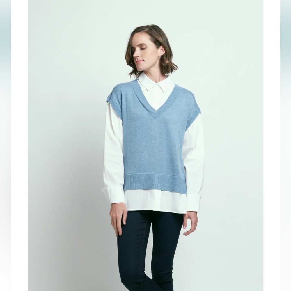 FOIL Blue V-Neck Sweater Vest with White Shirt combo. 2 pieces in 1. Size XL.